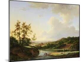 An Extensive Landscape with Figures and Cattle by a River, a Town Beyond, 1845-Marinus Adrianus Koekkoek-Mounted Giclee Print