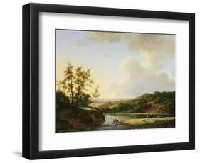 An Extensive Landscape with Figures and Cattle by a River, a Town Beyond, 1845-Marinus Adrianus Koekkoek-Framed Premium Giclee Print