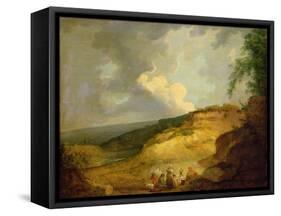 An Extensive Mountainous Landscape with a Gypsy Encampment in the Foreground-George Morland-Framed Stretched Canvas