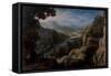 An Extensive Mountainous River Landscape with the Reconciliation of Jacob and Laban, a Fortified To-Tobias Verhaecht-Framed Stretched Canvas