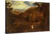 An Extensive Mountainous Wooded Landscape with David and the Lion, 1850-John Linnell-Stretched Canvas