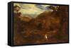 An Extensive Mountainous Wooded Landscape with David and the Lion, 1850-John Linnell-Framed Stretched Canvas