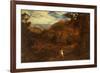 An Extensive Mountainous Wooded Landscape with David and the Lion, 1850-John Linnell-Framed Giclee Print