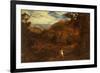 An Extensive Mountainous Wooded Landscape with David and the Lion, 1850-John Linnell-Framed Giclee Print