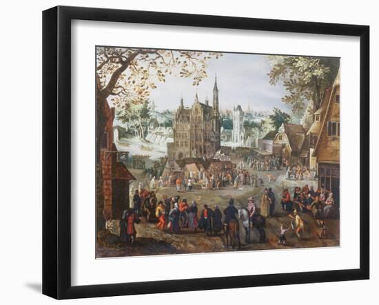 An Extensive Townscape with Figures Dancing-null-Framed Giclee Print