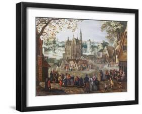 An Extensive Townscape with Figures Dancing-null-Framed Giclee Print