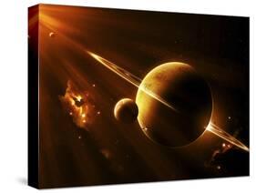 An Extraterrestrial Spacecraft Approaches a World That Lies Between Two Bright Suns-Stocktrek Images-Stretched Canvas