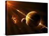 An Extraterrestrial Spacecraft Approaches a World That Lies Between Two Bright Suns-Stocktrek Images-Stretched Canvas