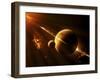 An Extraterrestrial Spacecraft Approaches a World That Lies Between Two Bright Suns-Stocktrek Images-Framed Premium Photographic Print