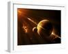 An Extraterrestrial Spacecraft Approaches a World That Lies Between Two Bright Suns-Stocktrek Images-Framed Premium Photographic Print