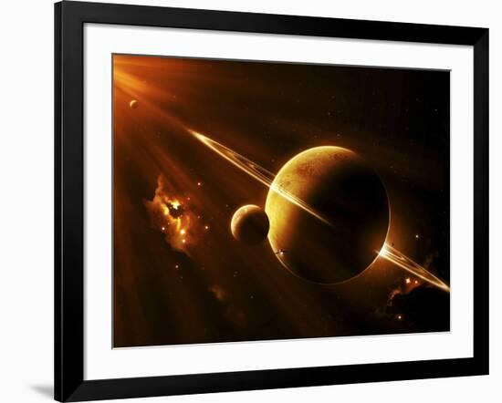 An Extraterrestrial Spacecraft Approaches a World That Lies Between Two Bright Suns-Stocktrek Images-Framed Photographic Print