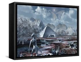 An Extraterrestrial Surveys an Ancient Structure on a Distant Alien World-Stocktrek Images-Framed Stretched Canvas