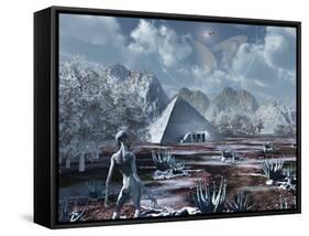 An Extraterrestrial Surveys an Ancient Structure on a Distant Alien World-Stocktrek Images-Framed Stretched Canvas