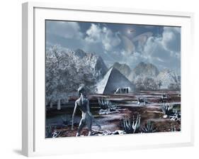 An Extraterrestrial Surveys an Ancient Structure on a Distant Alien World-Stocktrek Images-Framed Photographic Print