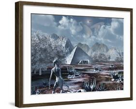 An Extraterrestrial Surveys an Ancient Structure on a Distant Alien World-Stocktrek Images-Framed Photographic Print