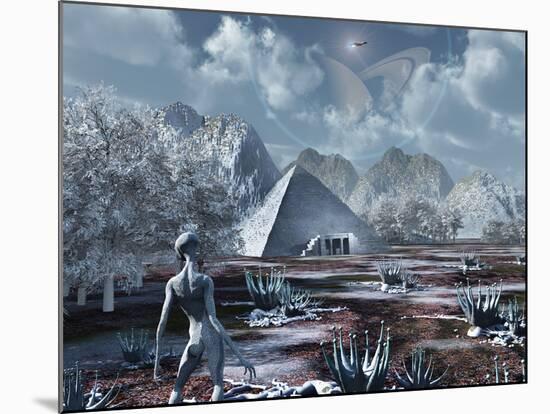 An Extraterrestrial Surveys an Ancient Structure on a Distant Alien World-Stocktrek Images-Mounted Photographic Print