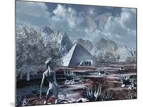 An Extraterrestrial Surveys an Ancient Structure on a Distant Alien World-Stocktrek Images-Mounted Photographic Print