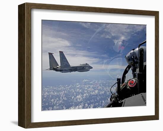 An F-15 Eagle Pilot Flies in Formation with His Wingman-Stocktrek Images-Framed Photographic Print