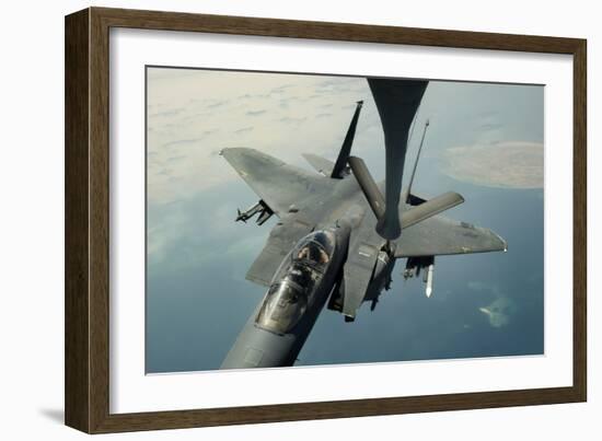 An F-15E Strike Eagle Receives Fuel from a Kc-135R Stratotanker-null-Framed Photographic Print