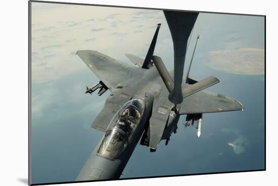 An F-15E Strike Eagle Receives Fuel from a Kc-135R Stratotanker-null-Mounted Photographic Print