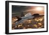 An F-22 Fighter Jet Flies at an Altitude Above the Cloud Layer on its Mission-null-Framed Art Print