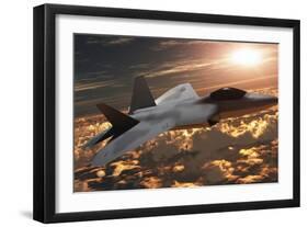 An F-22 Fighter Jet Flies at an Altitude Above the Cloud Layer on its Mission-null-Framed Art Print