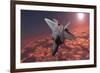 An F-22 Fighter Jet Flies at an Altitude Above the Cloud Layer on its Mission-null-Framed Art Print