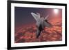 An F-22 Fighter Jet Flies at an Altitude Above the Cloud Layer on its Mission-null-Framed Art Print