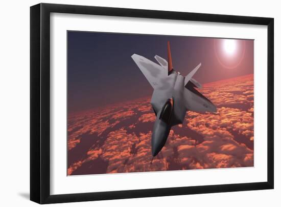 An F-22 Fighter Jet Flies at an Altitude Above the Cloud Layer on its Mission-null-Framed Premium Giclee Print