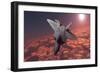 An F-22 Fighter Jet Flies at an Altitude Above the Cloud Layer on its Mission-null-Framed Premium Giclee Print