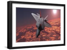 An F-22 Fighter Jet Flies at an Altitude Above the Cloud Layer on its Mission-null-Framed Premium Giclee Print