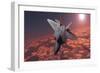 An F-22 Fighter Jet Flies at an Altitude Above the Cloud Layer on its Mission-null-Framed Premium Giclee Print