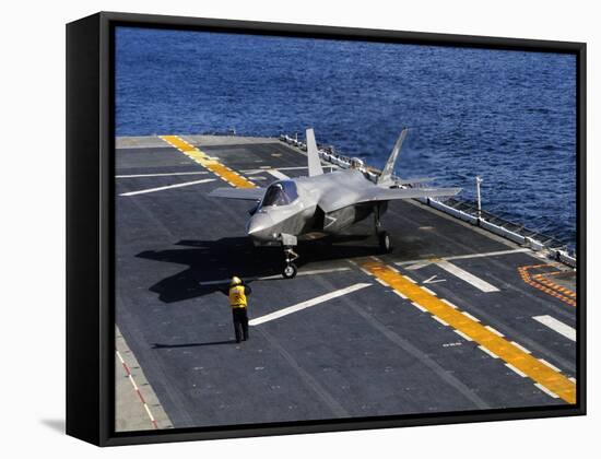 An F-35B Lightning II Makes a Vertical Landing On the Flight Deck of USS Wasp-Stocktrek Images-Framed Stretched Canvas