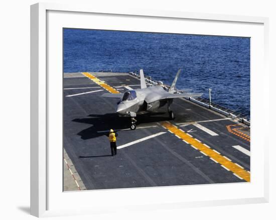 An F-35B Lightning II Makes a Vertical Landing On the Flight Deck of USS Wasp-Stocktrek Images-Framed Photographic Print