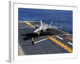 An F-35B Lightning II Makes a Vertical Landing On the Flight Deck of USS Wasp-Stocktrek Images-Framed Photographic Print