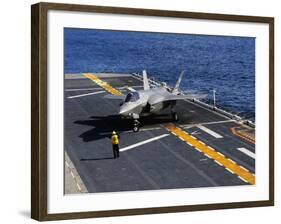 An F-35B Lightning II Makes a Vertical Landing On the Flight Deck of USS Wasp-Stocktrek Images-Framed Photographic Print
