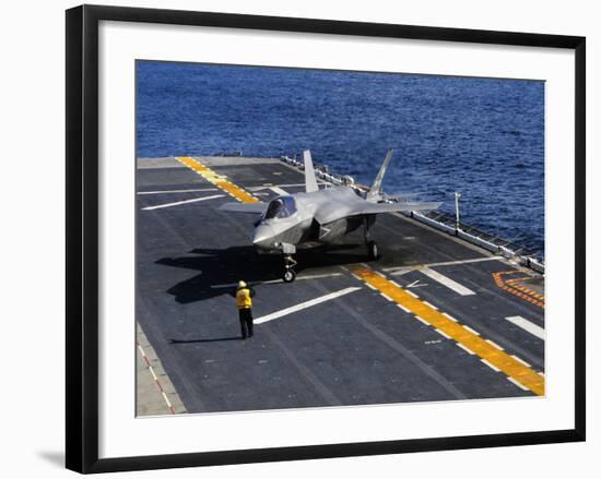 An F-35B Lightning II Makes a Vertical Landing On the Flight Deck of USS Wasp-Stocktrek Images-Framed Photographic Print