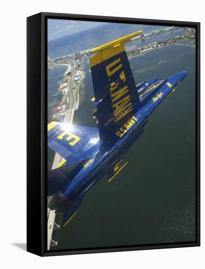 An F/A-18 Hornet of the Blue Angels Over Pensacola Beach, Florida-Stocktrek Images-Framed Stretched Canvas