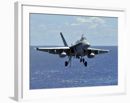 An F/A-18C Hornet Approaches the Flight Deck of the Aircraft Carrier USS Ronald Reagan-Stocktrek Images-Framed Photographic Print