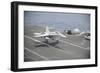 An F-A-18C Hornet Lands on the Flight Deck of USS Nimitz-null-Framed Photographic Print