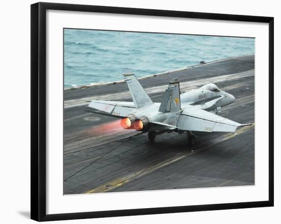 An F/A-18C Hornet Makes An Arrested Landing On the Aircraft Carrier USS Theodore Roosevelt-Stocktrek Images-Framed Photographic Print