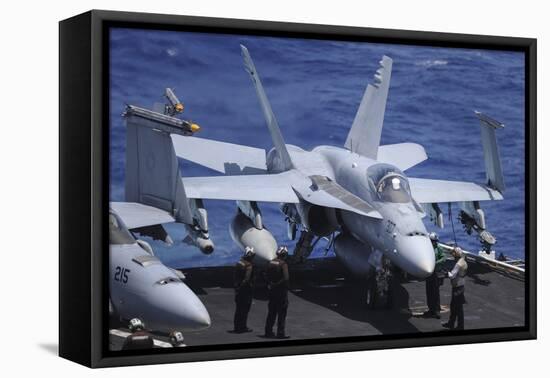 An F-A-18C Hornet Sits Ready for Take Off from the Flight Deck of USS Nimitz-null-Framed Stretched Canvas