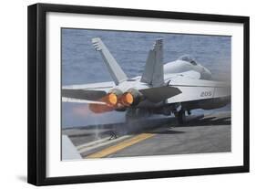 An F-A-18E Super Hornet Launches from USS Nimitz-null-Framed Photographic Print