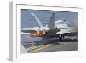 An F-A-18E Super Hornet Launches from USS Nimitz-null-Framed Photographic Print