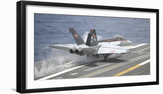 An F-A-18E Super Hornet Launches from USS Nimitz-null-Framed Photographic Print