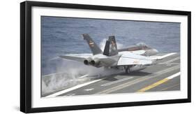 An F-A-18E Super Hornet Launches from USS Nimitz-null-Framed Photographic Print