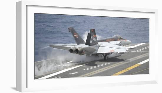 An F-A-18E Super Hornet Launches from USS Nimitz-null-Framed Photographic Print