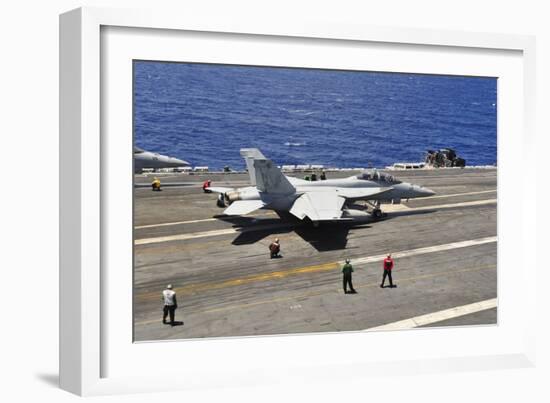 An F-A-18E Super Hornet Prepares to Launch from USS Carl Vinson-null-Framed Photographic Print