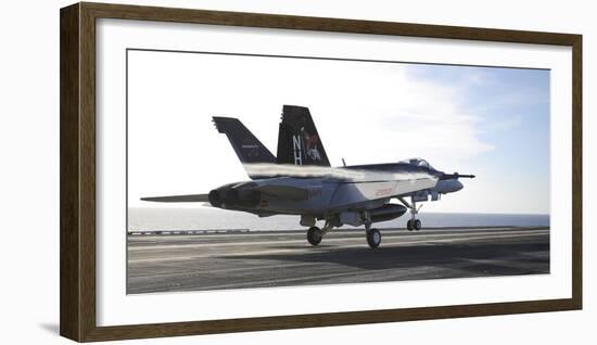 An F-A-18E Super Hornet Touches the Flight Deck of USS Nimitz-null-Framed Photographic Print