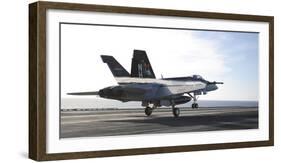 An F-A-18E Super Hornet Touches the Flight Deck of USS Nimitz-null-Framed Photographic Print